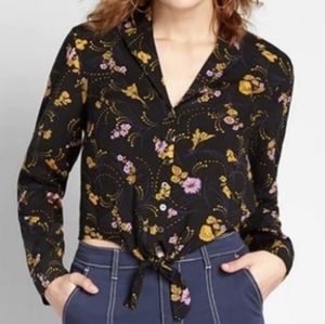 Modcloth Floral Tie Waist Shirt NWT